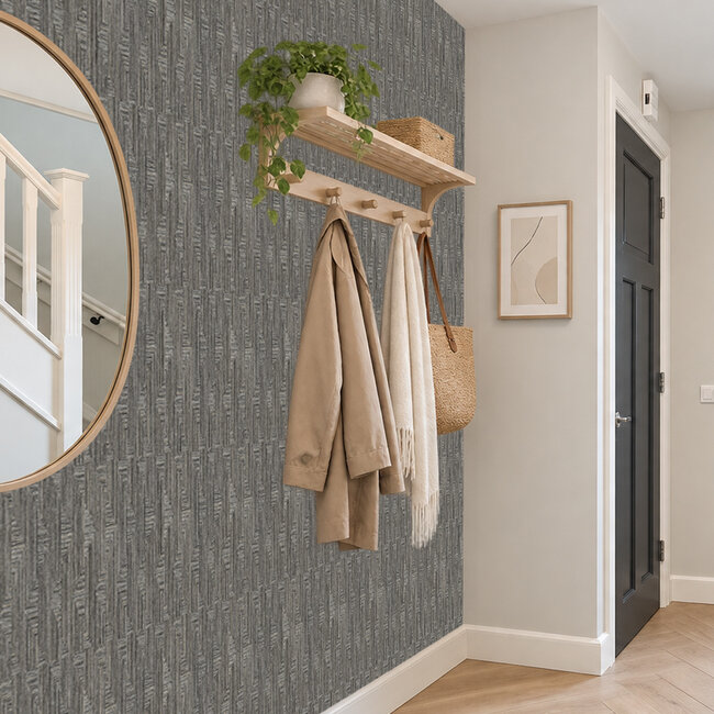 Dutch Wallcoverings Dutch Wallcoverings - Santa Fé Retro string Motif Black - Vliesbehang - 10m x 53cm - SA524017