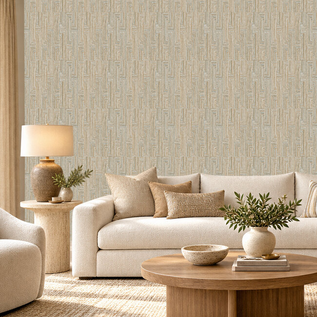 Dutch Wallcoverings Dutch Wallcoverings - Santa Fé Retro string Motif Gold - Vliesbehang - 10m x 53cm - SA524015