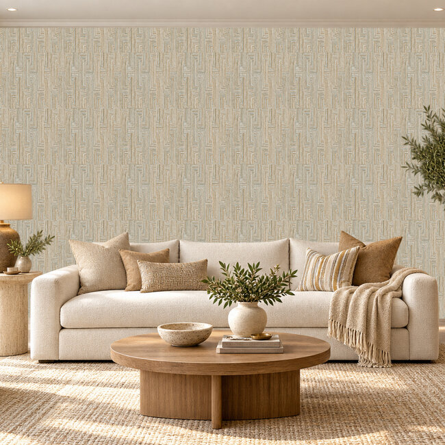 Dutch Wallcoverings Dutch Wallcoverings - Santa Fé Retro string Motif Gold - Vliesbehang - 10m x 53cm - SA524015