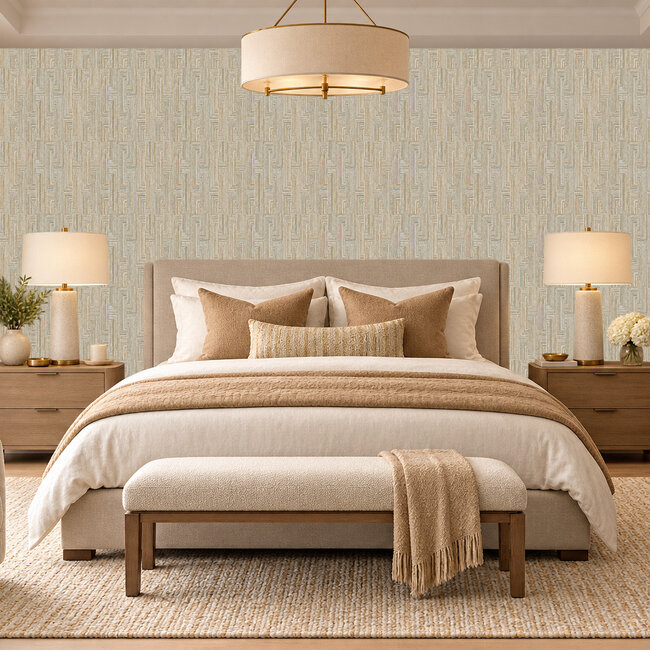 Dutch Wallcoverings Dutch Wallcoverings - Santa Fé Retro string Motif Gold - Vliesbehang - 10m x 53cm - SA524015