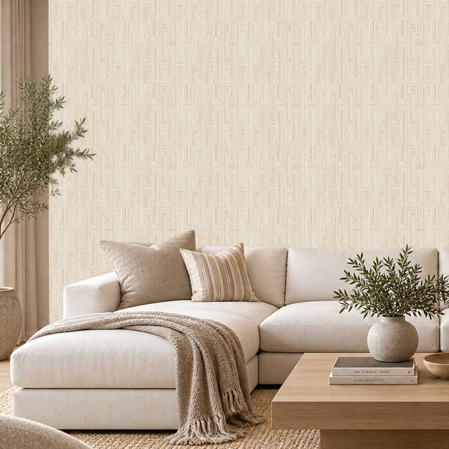 Dutch Wallcoverings Dutch Wallcoverings - Santa Fé Retro string Motif Beige - Vliesbehang - 10m x 53cm - SA524012