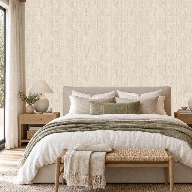 Dutch Wallcoverings Dutch Wallcoverings - Santa Fé Retro string Motif Beige - Vliesbehang - 10m x 53cm - SA524012