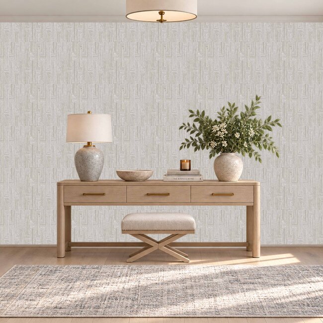 Dutch Wallcoverings Dutch Wallcoverings - Santa Fé Retro string Motif Grey - Vliesbehang - 10m x 53cm - SA524013