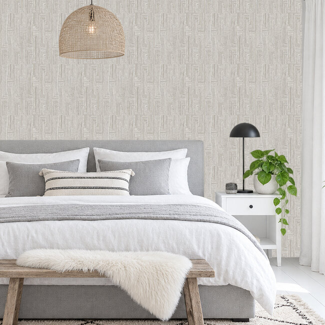 Dutch Wallcoverings Dutch Wallcoverings - Santa Fé Retro string Motif Grey - Vliesbehang - 10m x 53cm - SA524013
