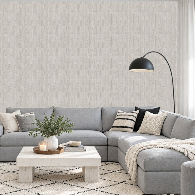 Dutch Wallcoverings Dutch Wallcoverings - Santa Fé Retro string Motif Grey - Vliesbehang - 10m x 53cm - SA524013