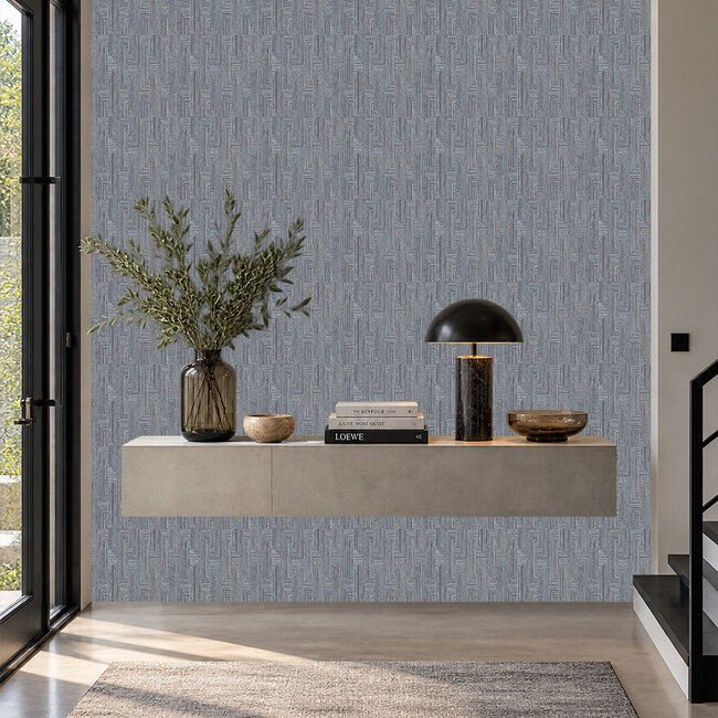 Dutch Wallcoverings Dutch Wallcoverings - Santa Fé Retro string Motif Navy Blue - Vliesbehang - 10m x 53cm - SA524016