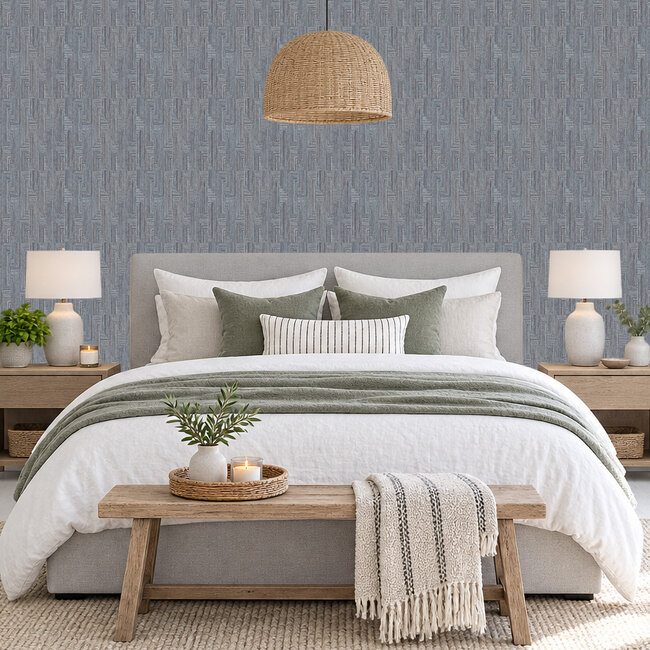 Dutch Wallcoverings Dutch Wallcoverings - Santa Fé Retro string Motif Navy Blue - Vliesbehang - 10m x 53cm - SA524016