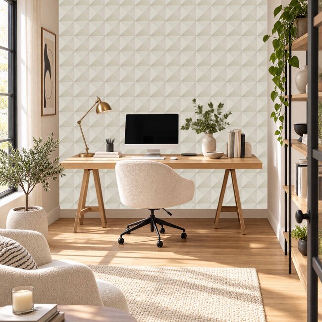 Dutch Wallcoverings Dutch Wallcoverings - Santa Fé Weaved Cube Cream - Vliesbehang - 10m x 53cm - SA524101