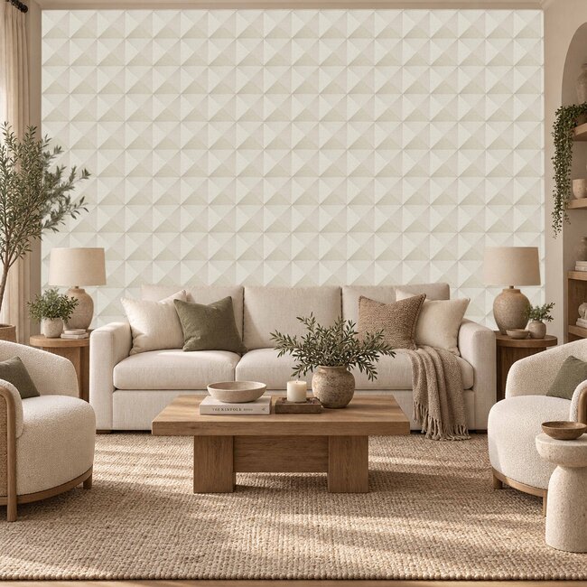 Dutch Wallcoverings Dutch Wallcoverings - Santa Fé Weaved Cube Cream - Vliesbehang - 10m x 53cm - SA524101