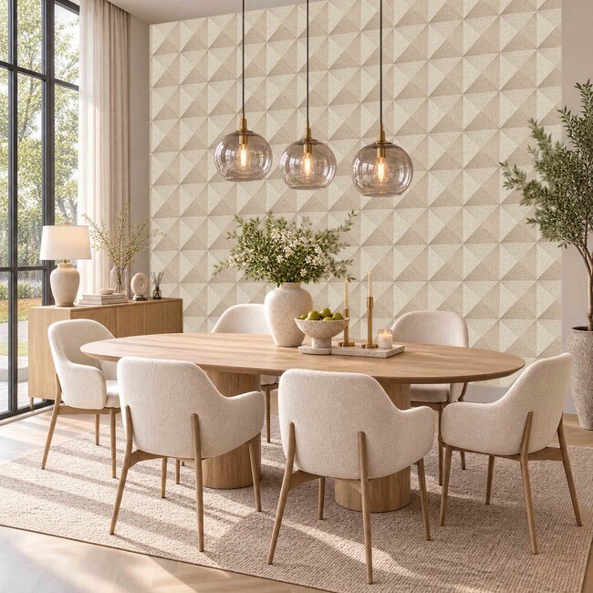 Dutch Wallcoverings Dutch Wallcoverings - Santa Fé Weaved Cube Beige - Vliesbehang - 10m x 53cm - SA524103