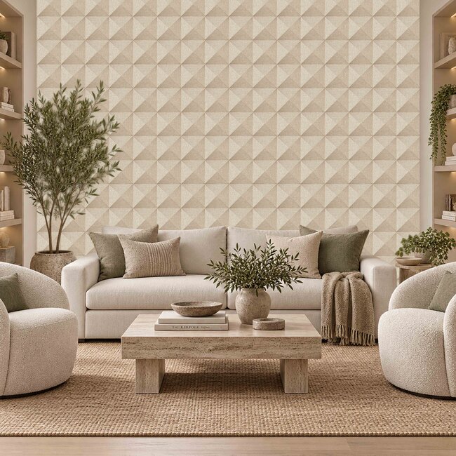 Dutch Wallcoverings Dutch Wallcoverings - Santa Fé Weaved Cube Beige - Vliesbehang - 10m x 53cm - SA524103