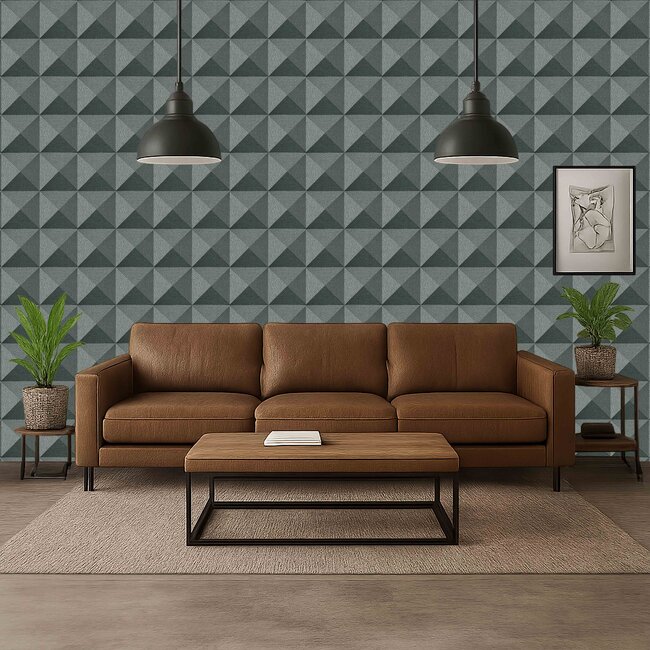 Dutch Wallcoverings Dutch Wallcoverings - Santa Fé Weaved Cube Green - Vliesbehang - 10m x 53cm - SA524105