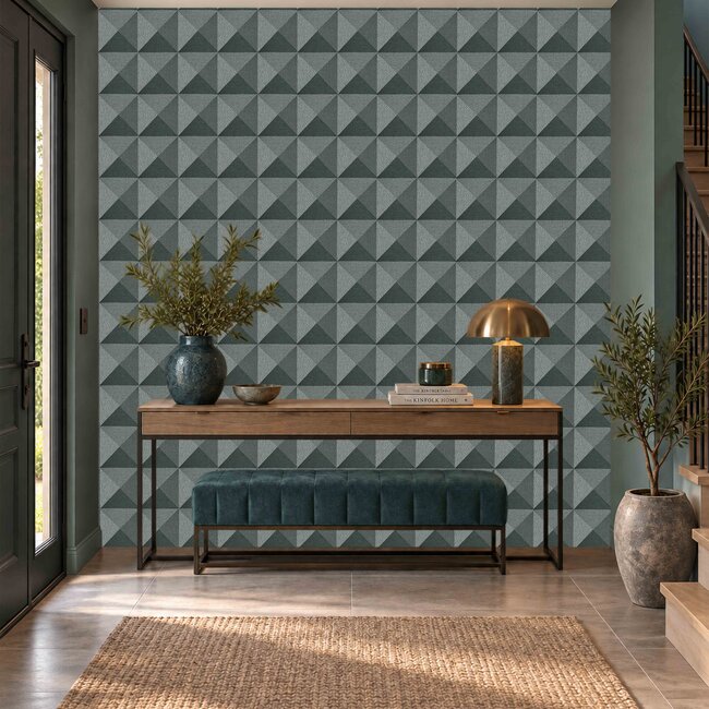 Dutch Wallcoverings Dutch Wallcoverings - Santa Fé Weaved Cube Green - Vliesbehang - 10m x 53cm - SA524105