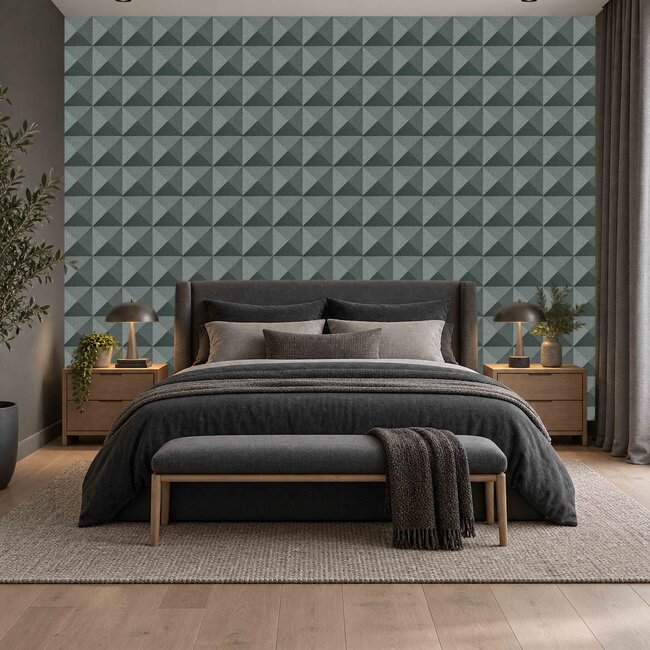 Dutch Wallcoverings Dutch Wallcoverings - Santa Fé Weaved Cube Green - Vliesbehang - 10m x 53cm - SA524105