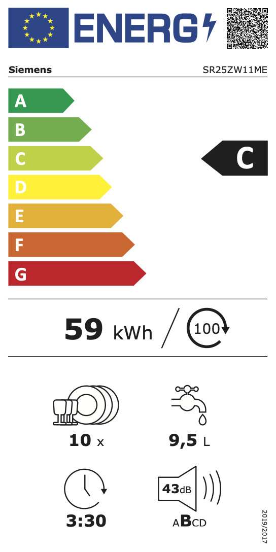 Siemens SR25ZW11ME - Vrijstaande vaatwasser