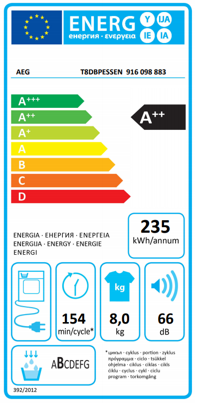 AEG T8DBPESSEN Warmtepompdroger