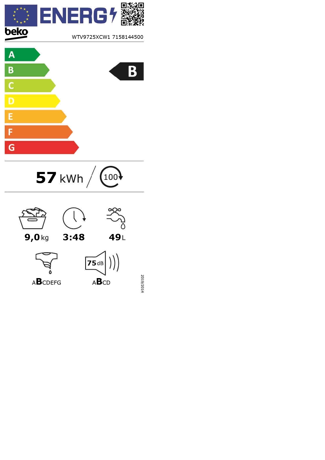 Beko WTV9725XCW1 - Wasmachine