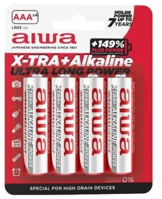 Aiwa X-TRA+ AAA Alkaline AAALR03 (4 stuks)