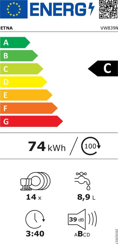 ETNA VW839N - Inbouw vaatwasser