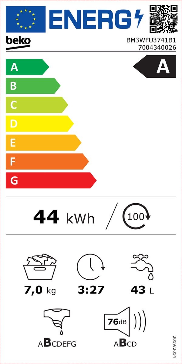 Beko BM3WFU3741B EnergySpin - Wasmachine