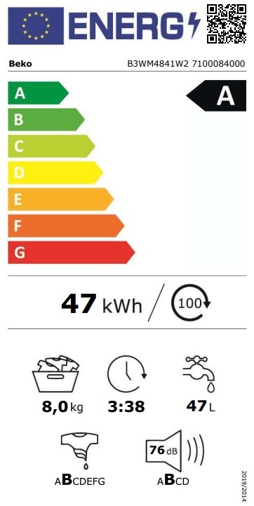 Beko B3WM4841W2 Selective Line EnergySpin - Wasmachine