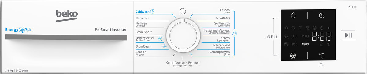 Beko BM3WFU38412CW EnergySpin - Wasmachine