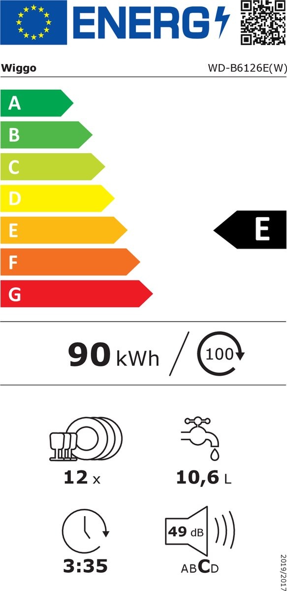 Wiggo WD-B6126E(W) - Inbouw vaatwasser