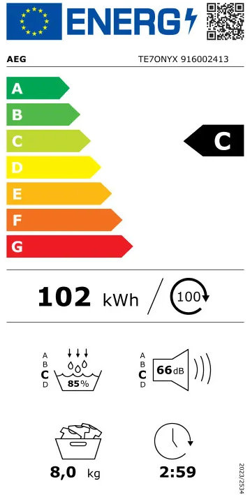 AEG TE7ONYX Zwart - Warmtepompdroger