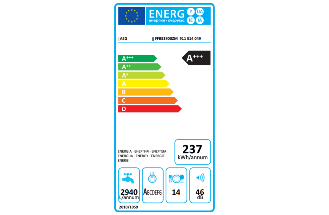 AEG FFB53900ZM vaatwasser vrijstaand zilver A+++