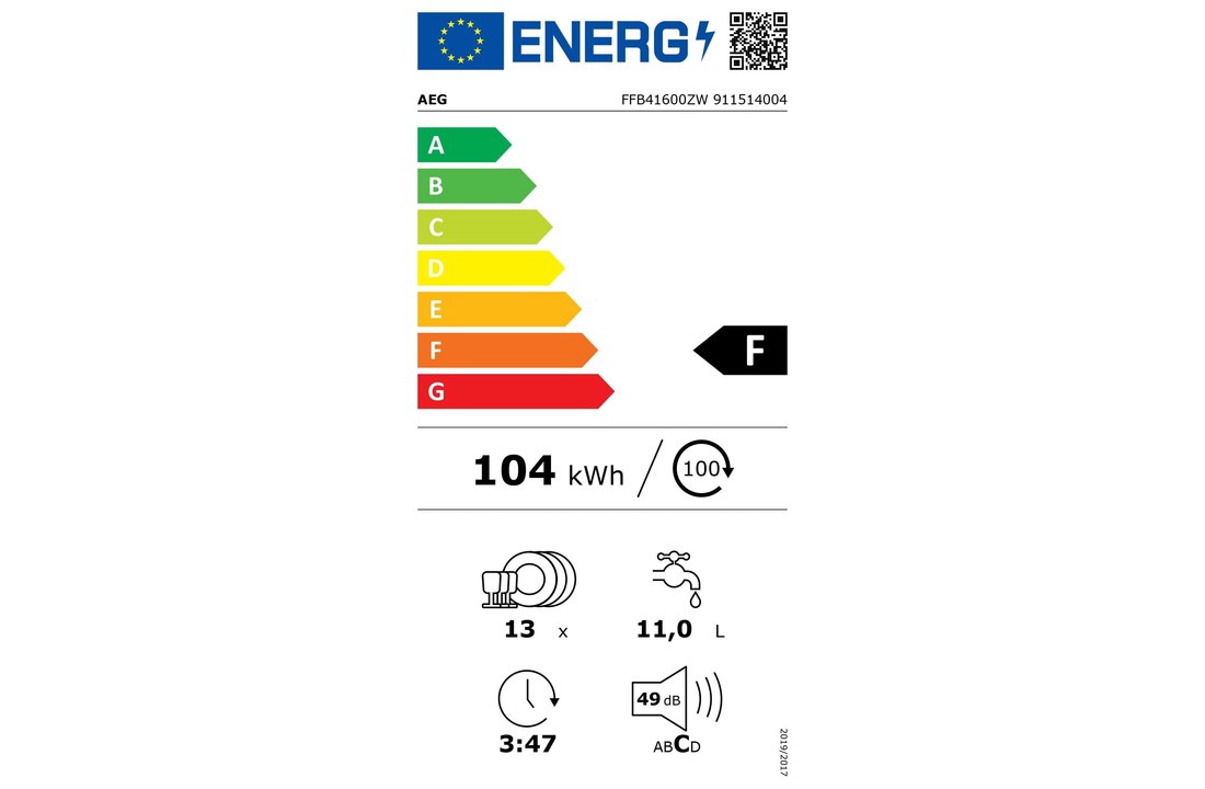 AEG FFB41600ZW vaatwasser vrijstaand A+ 47dB