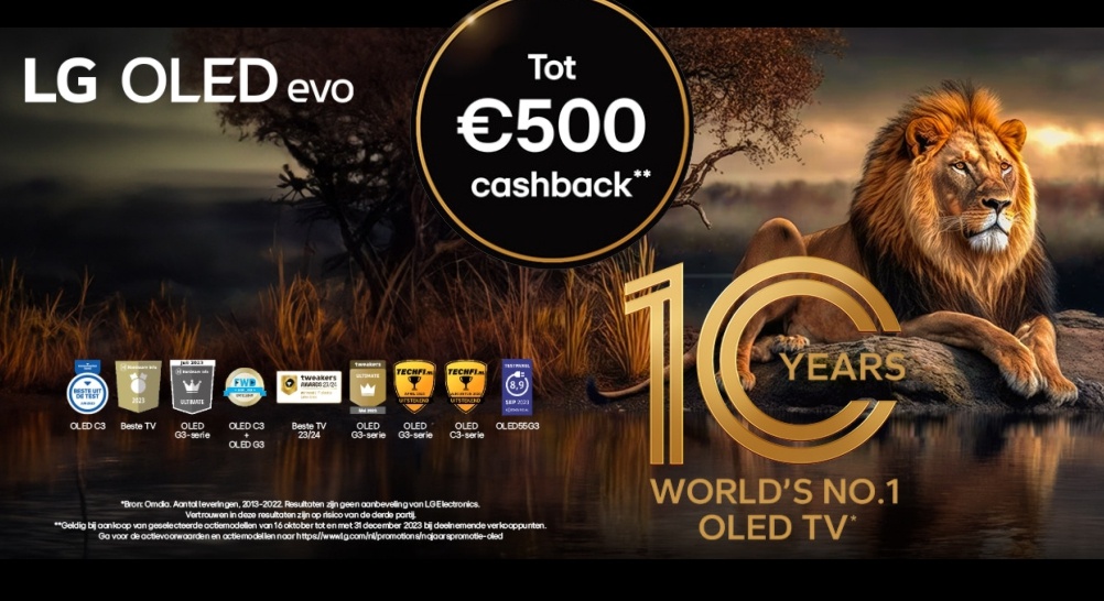 Tot €500 cashback op LG OLED TV's