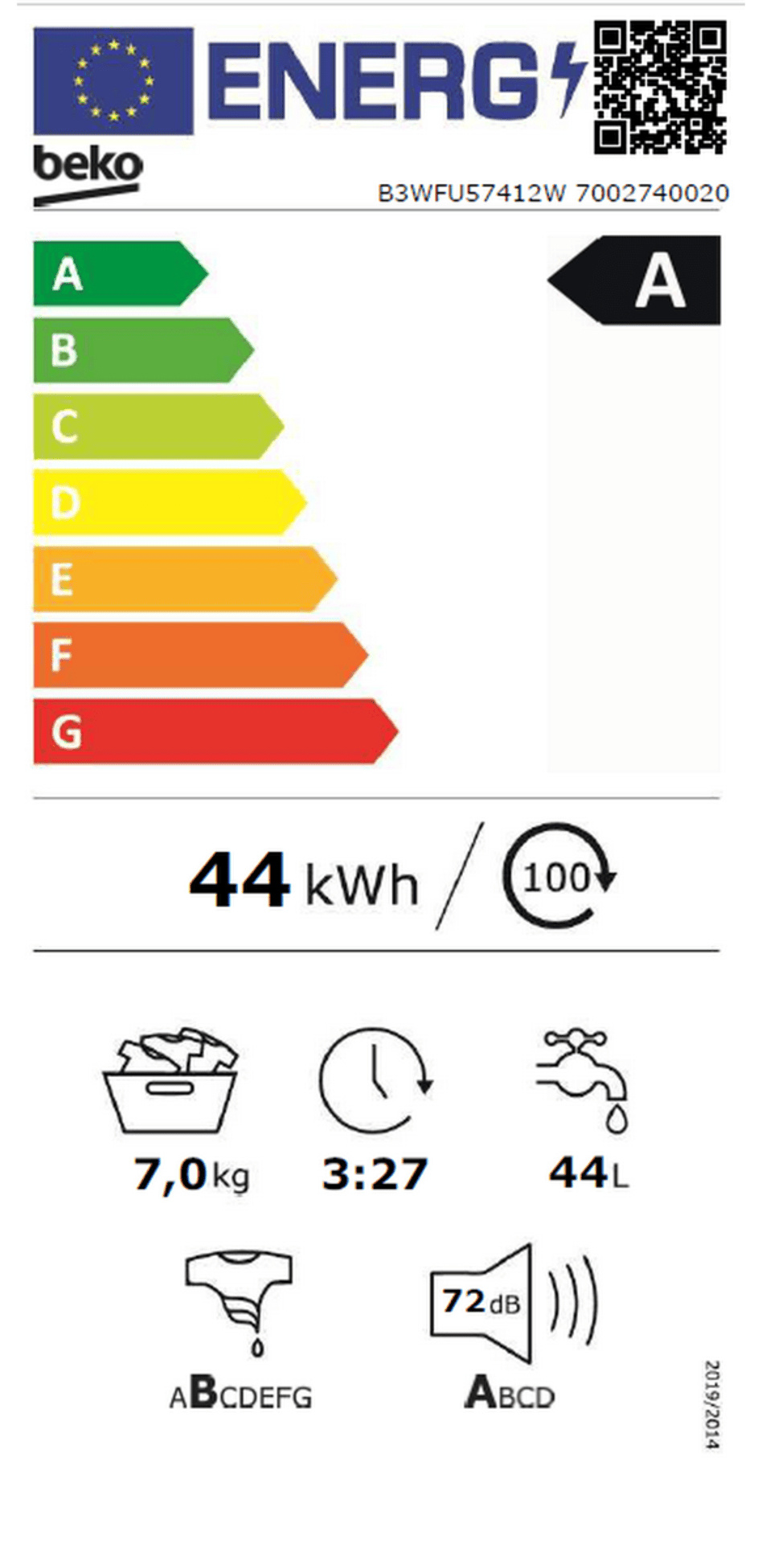 Beko B3WFU57412W - Wasmachine