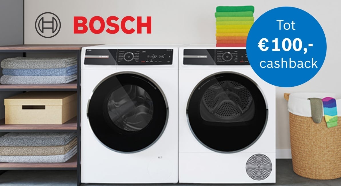 Tot €100 cashback op Bosch wasmachines, drogers en was-droogcombinaties