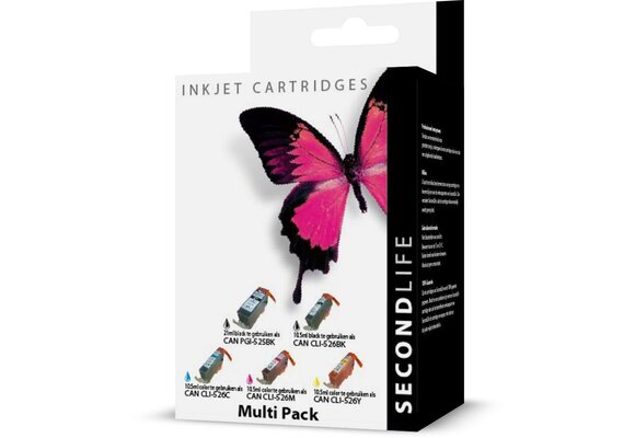 SecondLife Canon Multipack 525 Black & 526 Serie Zwart + 3 kleuren - Inktcartridge