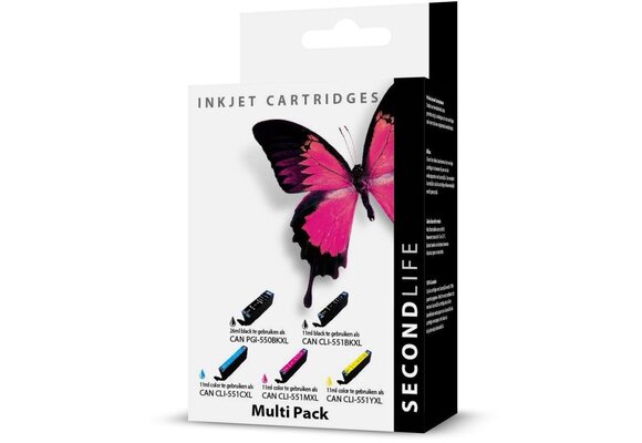 SecondLife Multipack Canon 550 Black & 551 Serie Zwart + 3 kleuren - Inktcartridge