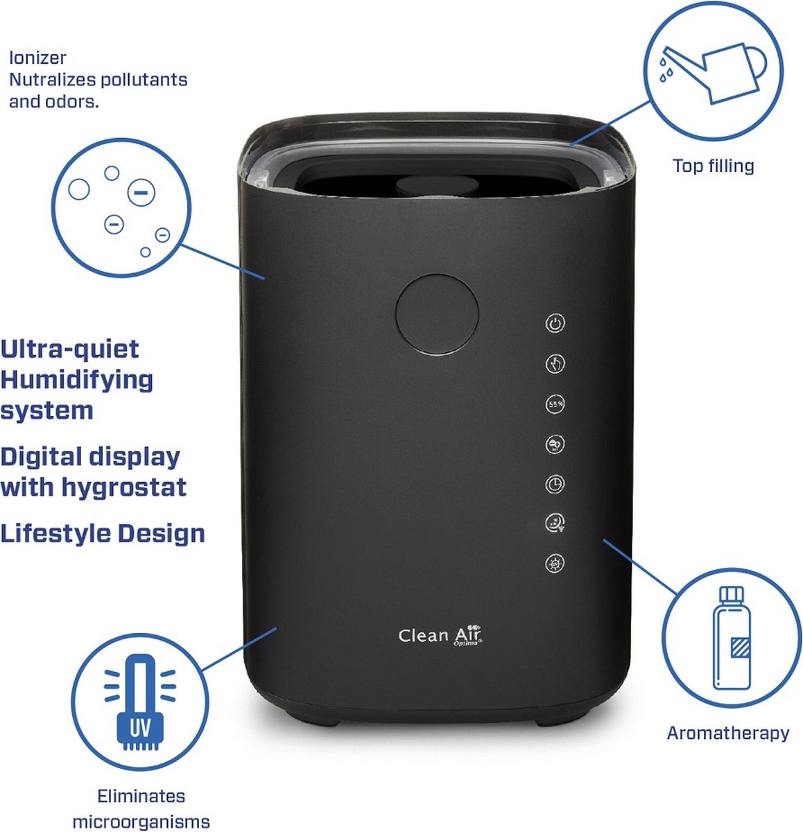 Clean Air Optima CA-604B Smart Zwart - Luchtbevochtiger