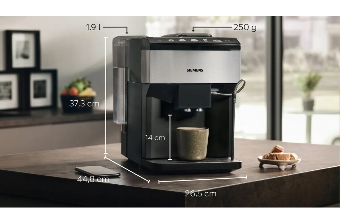 Siemens TP517DF3 Espresso volautomaat EQ500 extraKLASSE RVS, Zwart.