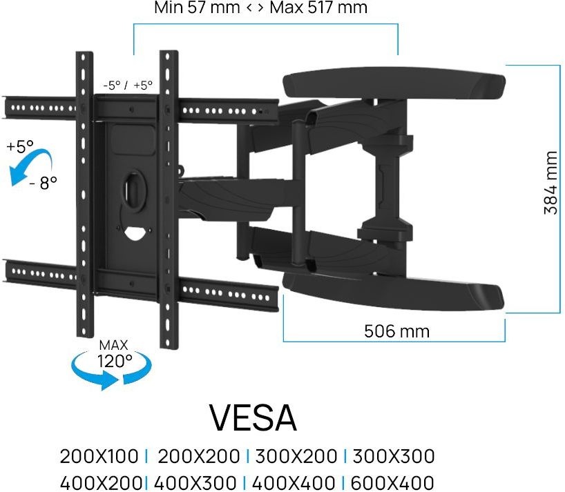 Cavus WME105 Draaibare & Kantelbare TV-Beugel (37 - 70 inch) - TV muurbeugel