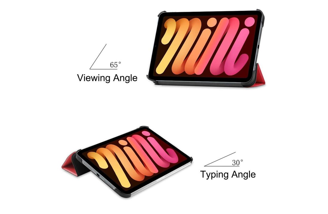 Just in Case iPad Mini 2022 (6th Gen) - Smart Tri-Fold Case - Rood - Beschermhoes