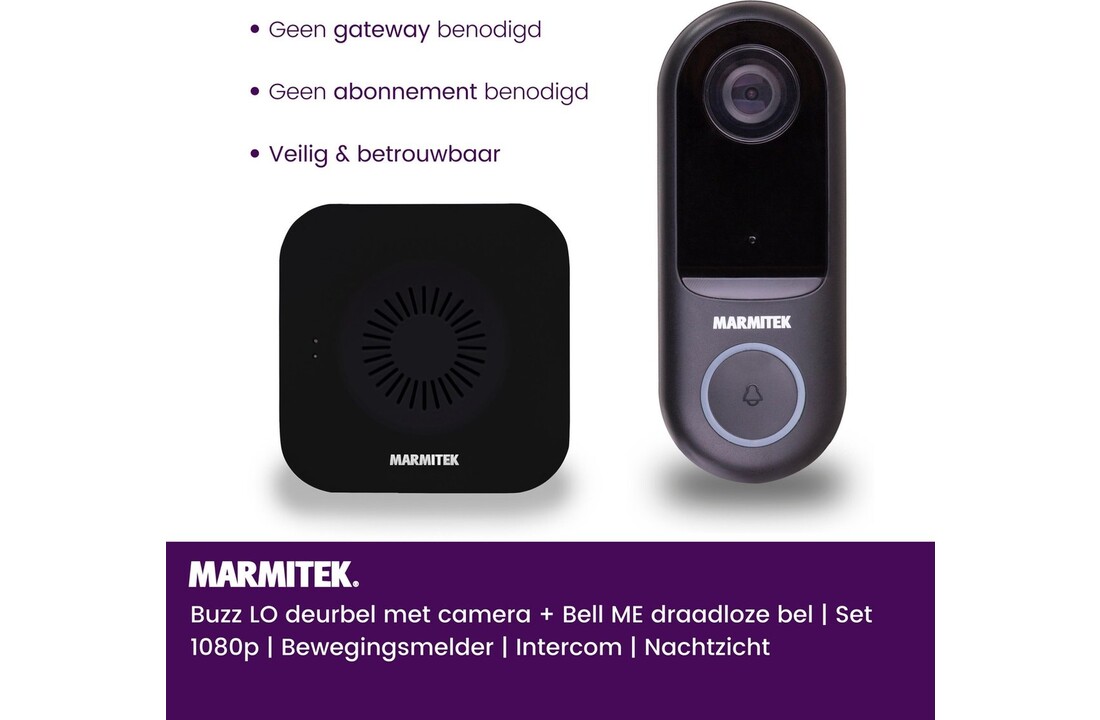 Marmitek Buzz LO + Bell ME Zwart - Deurbel met camera + Gong zwart - Beveiligingscamera