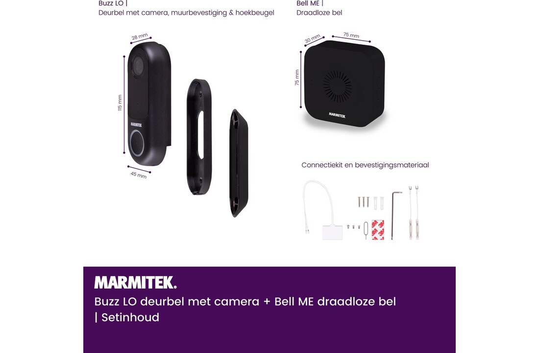 Marmitek Buzz LO + Bell ME Zwart - Deurbel met camera + Gong zwart - Beveiligingscamera