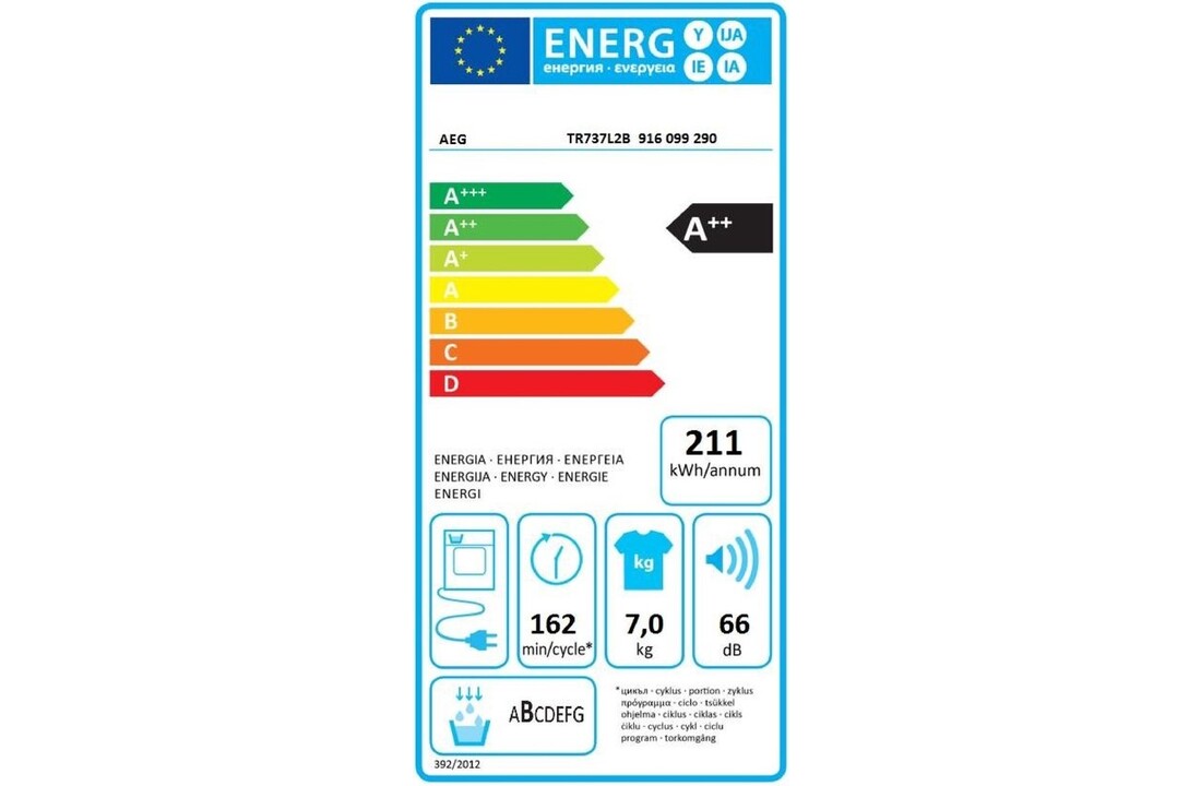 AEG TR737L2B 7000 serie SensiDry - Warmtepompdroger