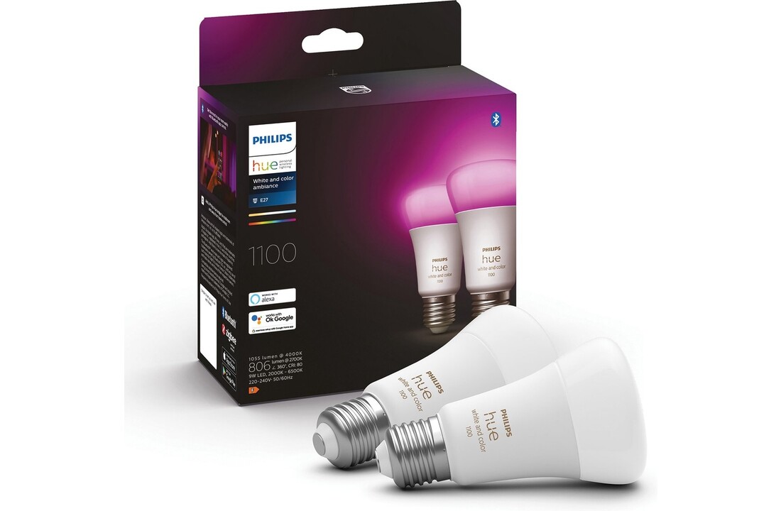 Philips Hue 2x E27 9W A60 Color Ambiance Duo Pack - Slimme lamp