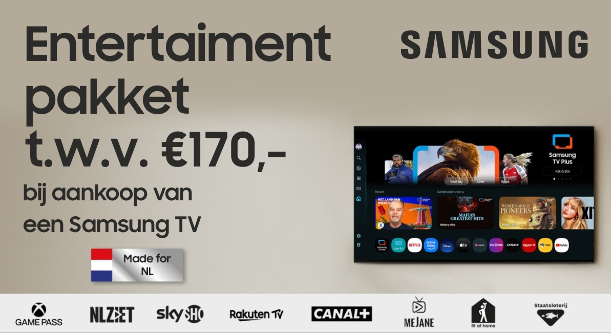 GRATIS entertainment pakket t.w.v. €170  bij een Samsung TV