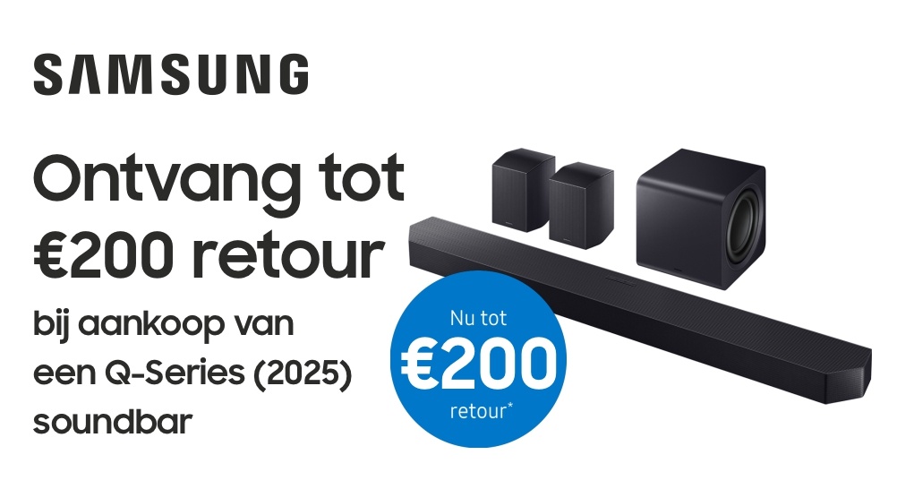 Tot €200 retour bij een Samsung Q-serie Soundbar (2025)