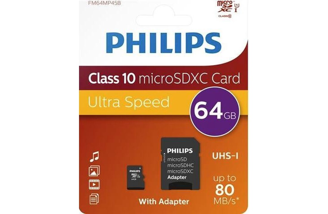 Philips 64GB Micro SDXC - Micro SD kaart