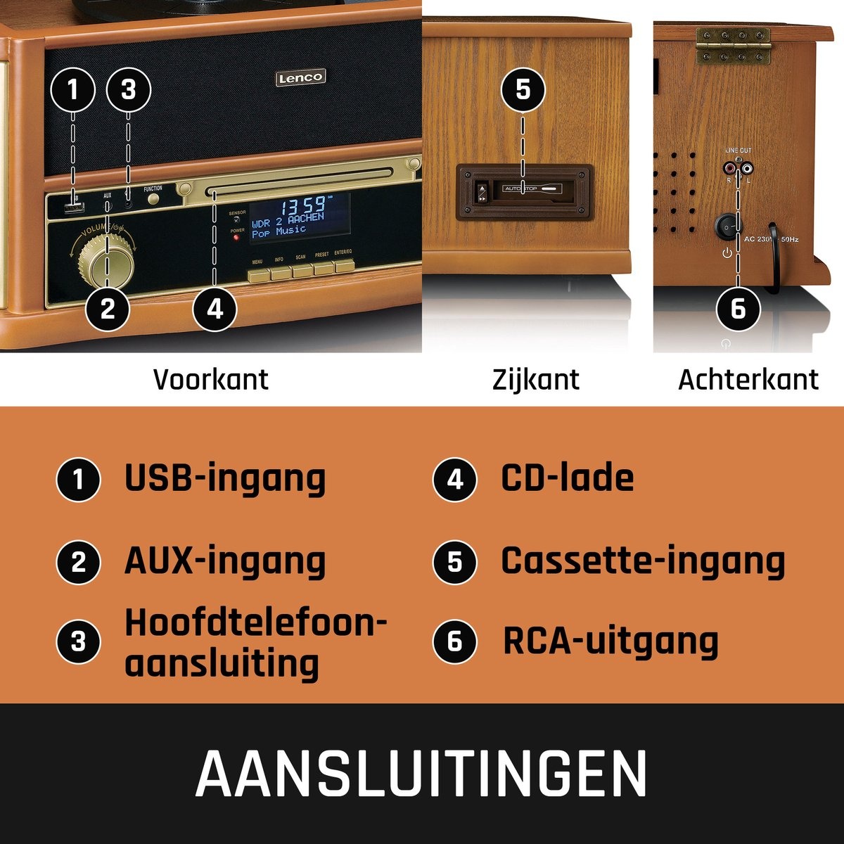 Lenco Classic Phono TCD-2571WD - Platenspeler