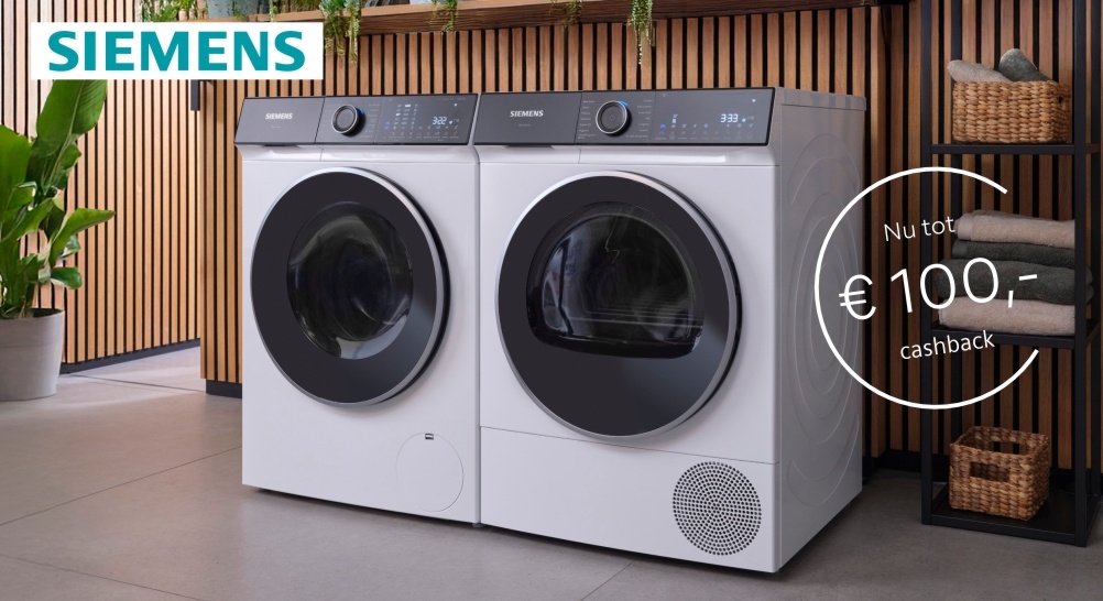 Siemens actie: Nu tot €100 cashback op Siemens wasmachines, drogers & was-droogcombinaties