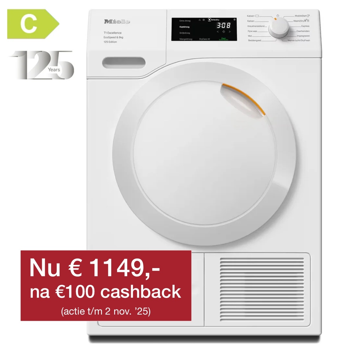 Miele TEC675WP 125 Edition Lotuswit Warmtepompdroger.