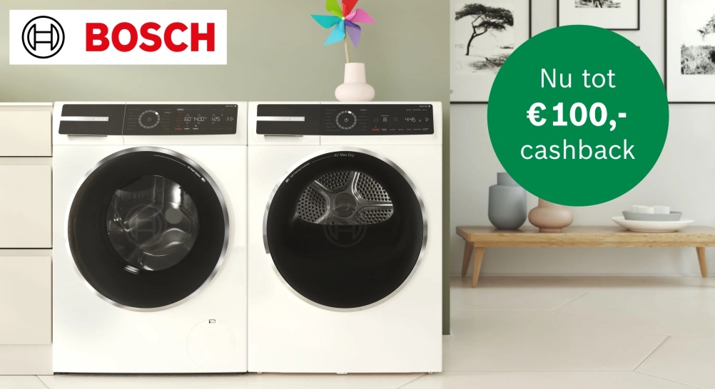 Tot €100 cashback op Bosch wasmachines, drogers en was-droogcombinaties